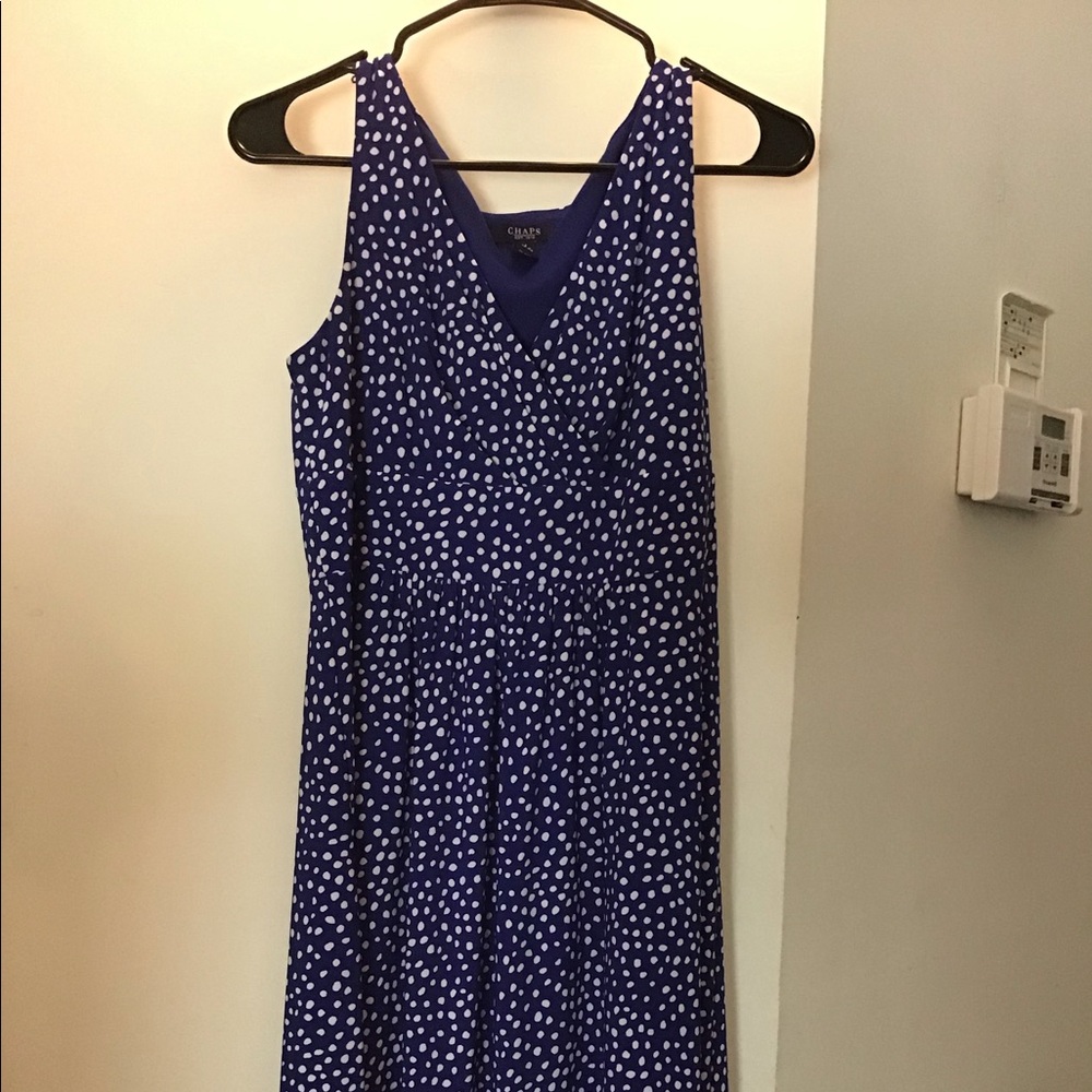 Blue and White Chaps Polka Dot Dress